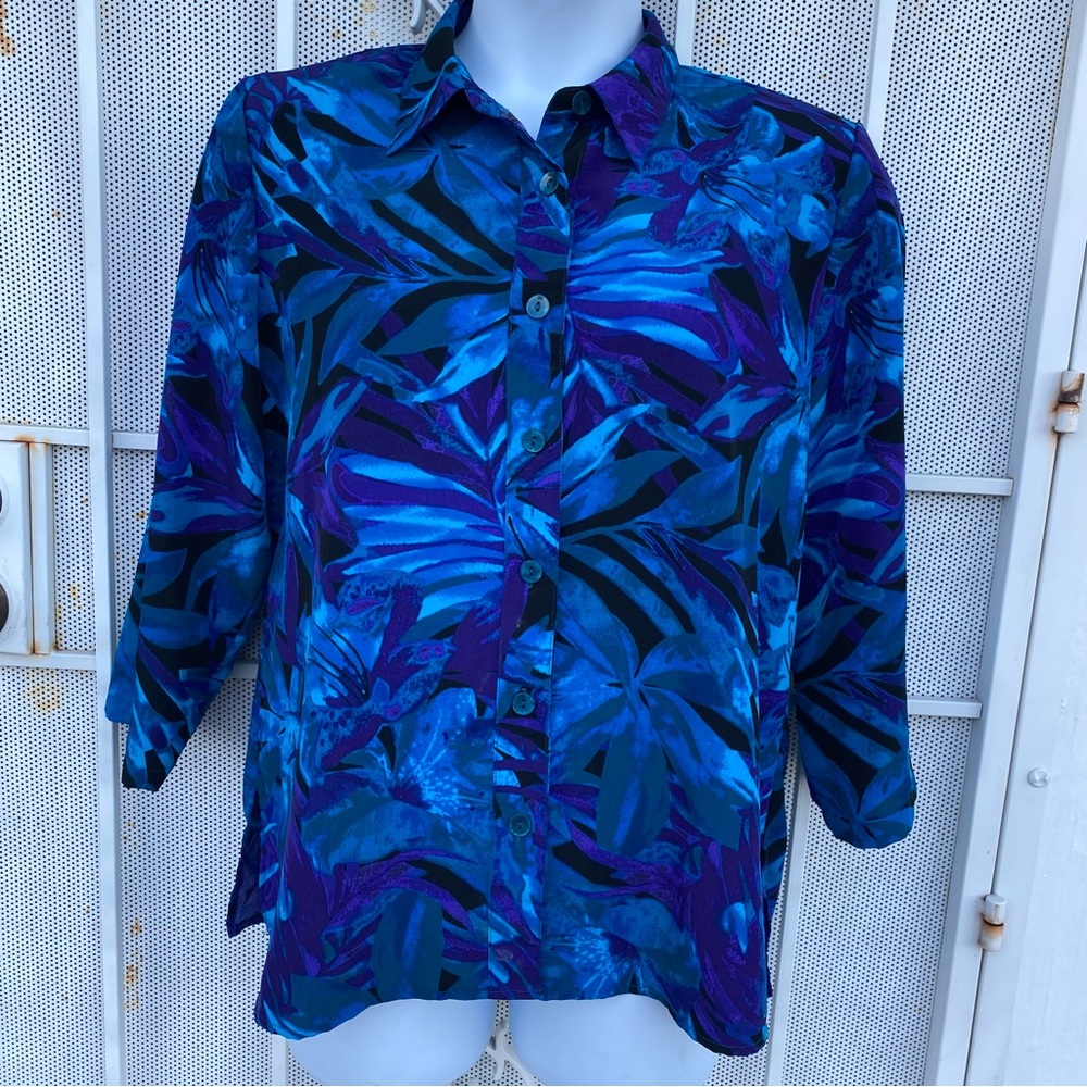 Brownstone Studio petites PL button 3/4 sleeves roll tab shoulder pads top  VTG